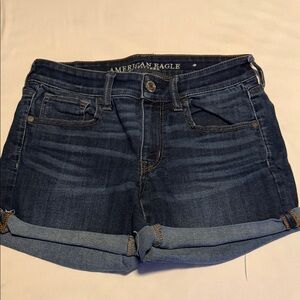 American Eagle Outfitters Women's Midi Deep Blue Jean Shorts